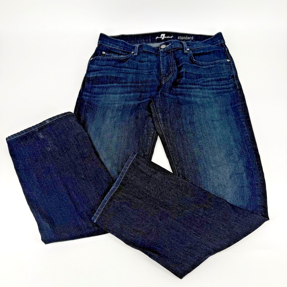 7 For All Mankind Standard Straight Leg Jeans Mens 33 Dark Wash Blue Stretch USA